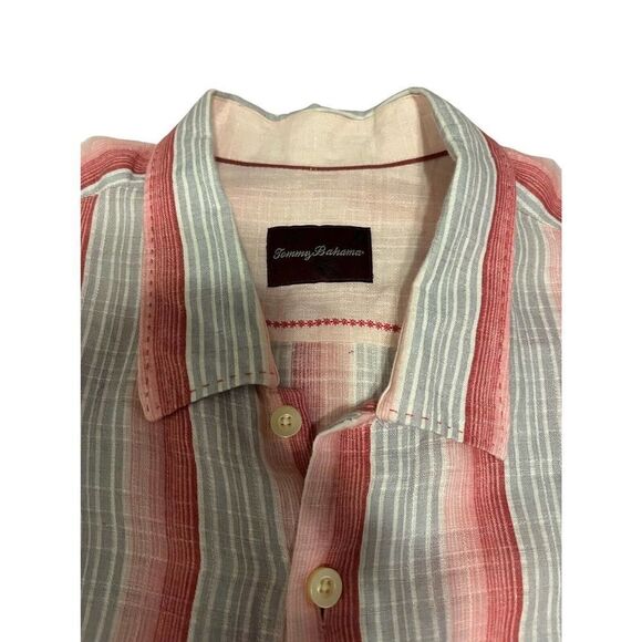 Tommy Bahama Men's Short Sleeve Button Front Shirt 100% Linen Pink Gray Size 2XL - Picture 5 of 8